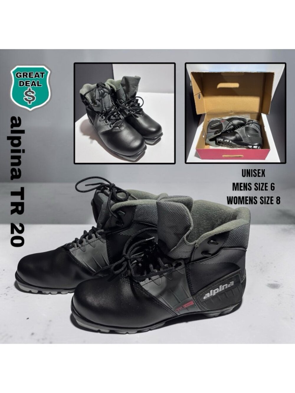 Alpina TR20L Touring Cross Country Ski Boots Women 8, Men 6, UK 5 1/2. With Box.